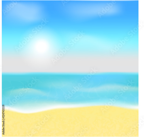 Beach and tropical sea with bright sun. EPS10 vector.