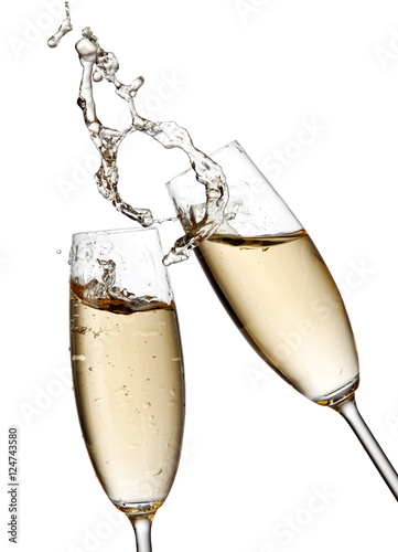 Two champagne glasses splash