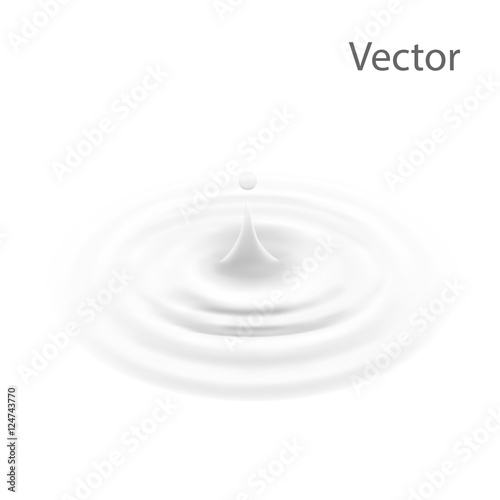 milk or white liquid drop, ripple surface. Cream circle with falling drip. Yogurt wave made by gradient mesh tool. isolated. vector. 3d illustration.