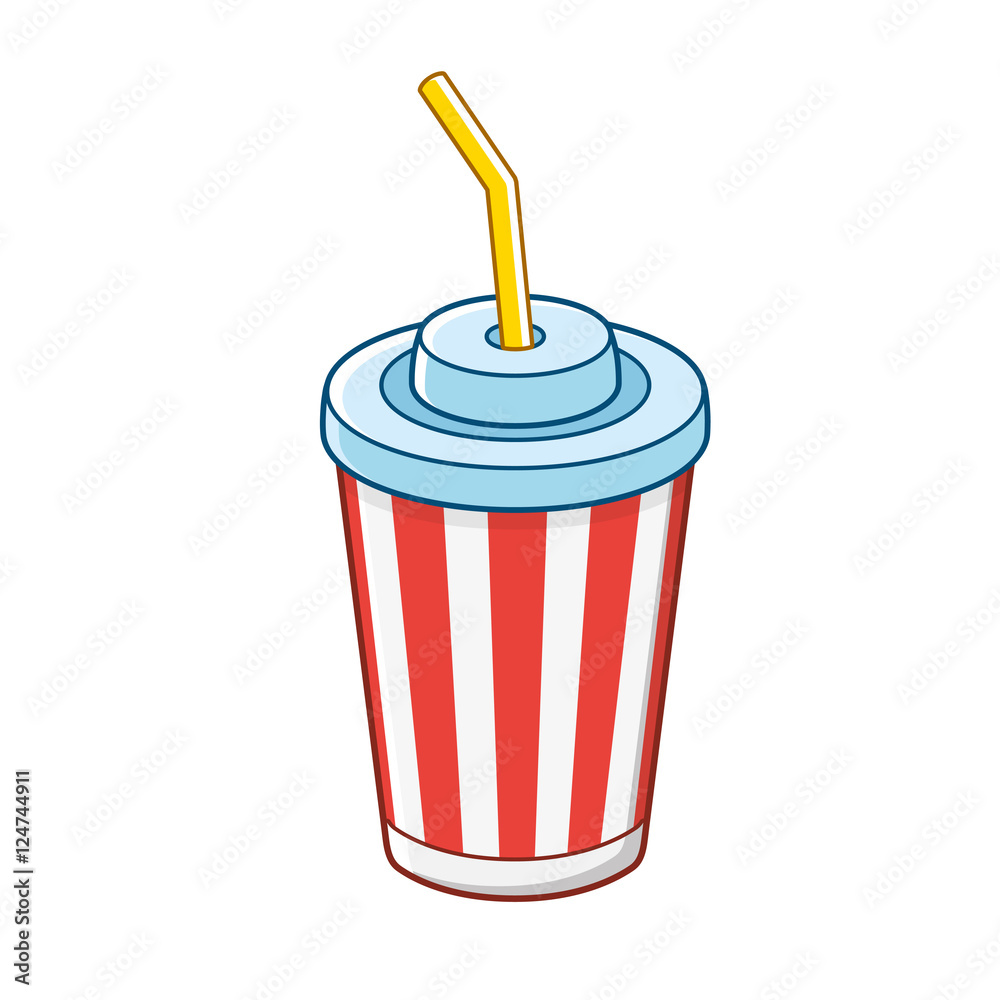 Red striped soft drink paper cup, icon isolated. Red striped soft drink paper cup, icon isolated.