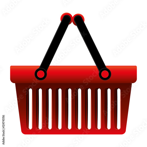 shopping red basket with black handles over white background. vector illustration