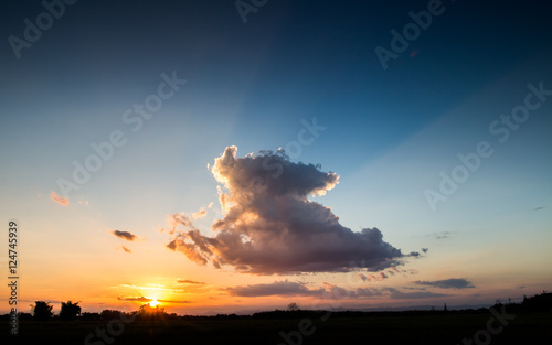 colorful dramatic sky with cloud at sunset