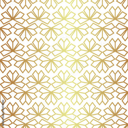 Geometric abstract golden background and floral foil texture. Seamless modern floral fan line pattern vector for fabric or paper design.