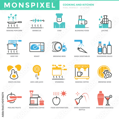 Flat thin line Icons set of Cooking and Bakery. Pixel Perfect Ic