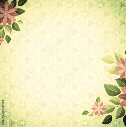 Vintage vignette with flower corners, lemon