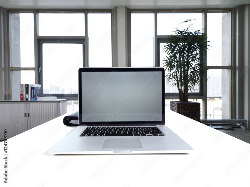 Laptop Screen in Modern Office Workplace Laptop Screen in Modern Office Workplace