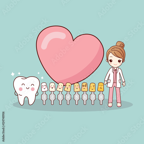 Happy cartoon tooth and dentist