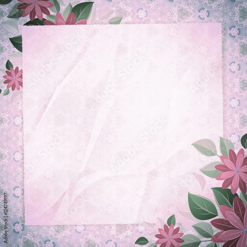 Vintage vignette with blank paper and floral corners cream