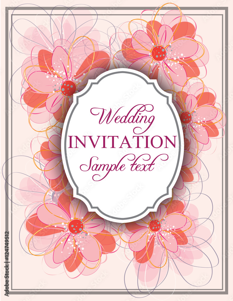 Wedding invitation card with abstract flower,elegant,modern,simple