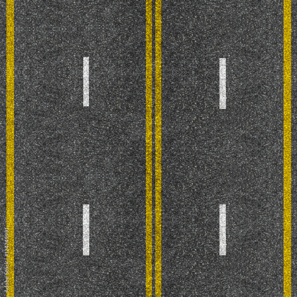 Seamless texture of grey asphalt road with white and yellow stripes Seamless texture of grey asphalt road with white and yellow stripes