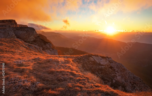 Beautiful mountain landscape in autumn time during sunset