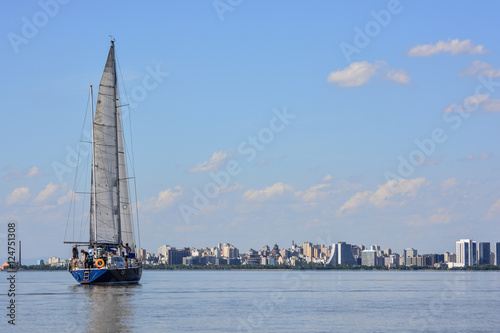 Sailboat in Porto Alegre seen from the Guaíba Lake