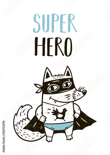 Super Hero fox drawing for greeting card or tee print