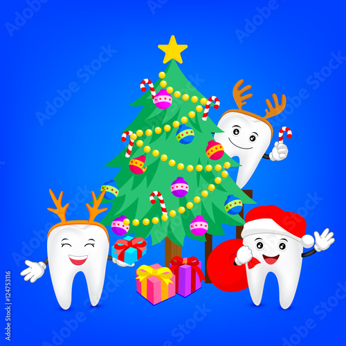 Merry christmas with happy tooth. Great for health dental care concept. Illustration.