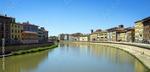 Pisa, Lungarno alley panorama. Color image