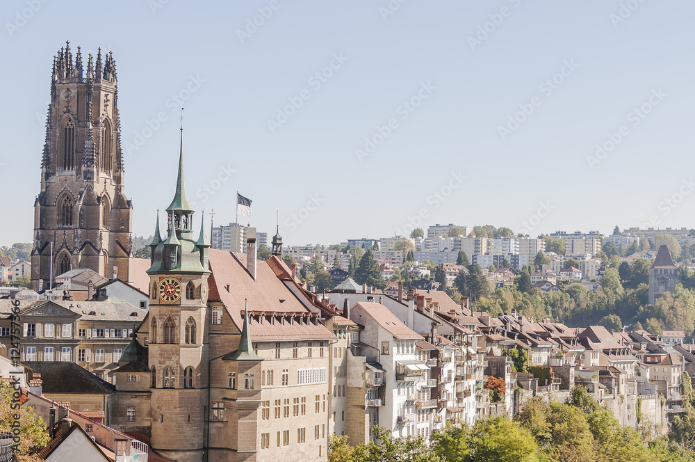 Freiburg, Stadt, Altstadt, Fribourg, Altstadthäuser, historische Häuser, Rathaus, Kathedrale, St. Niklaus, Herbst, Schweiz