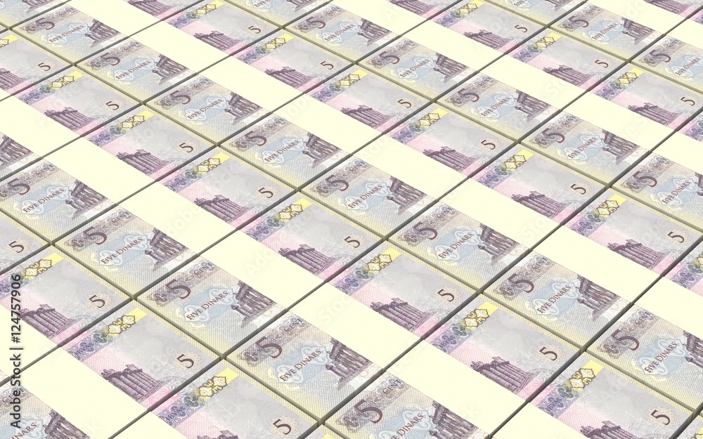 Libyan dinar bills stacked background. 3D illustration.