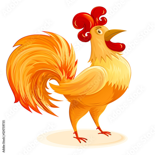 Rooster as a symbol of Christmas and New Year; Cartoon drawing of a fun colorful Cockerel; Vector isolated character Eps8