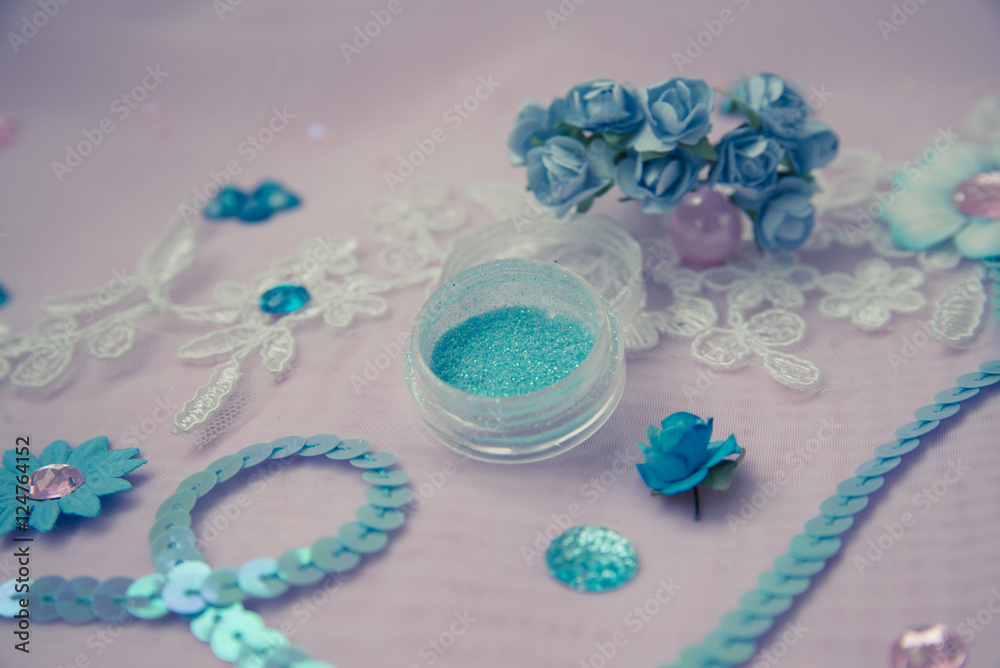 blue glitter...
