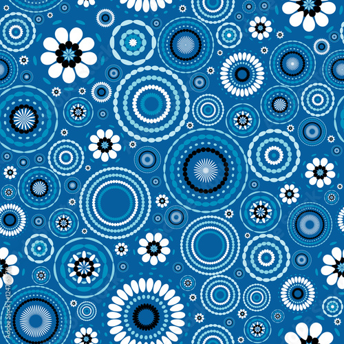 Seamless pattern with stylized flowers over blue background