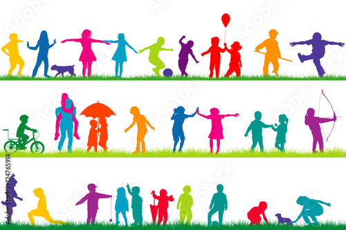 Set of children silhouettes playing outdoor