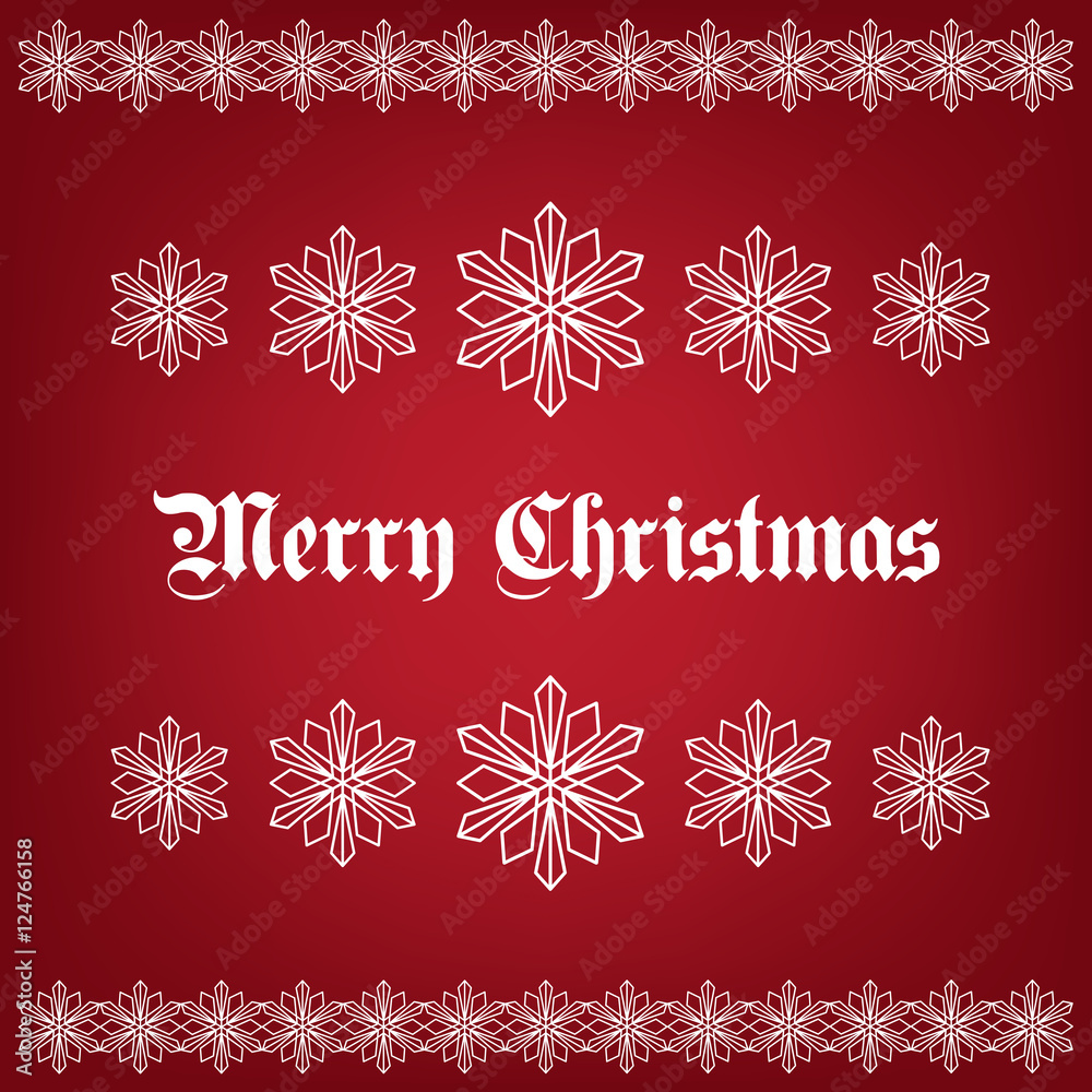 White snowflakes on a red background. Merry Christmas card