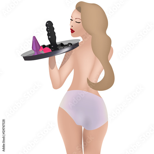 Nude woman with a tray.