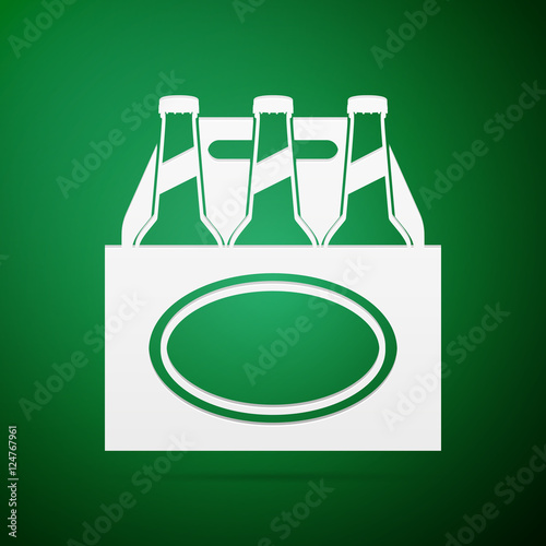 Pack of Beer flat icon on green background. Vector Illustration