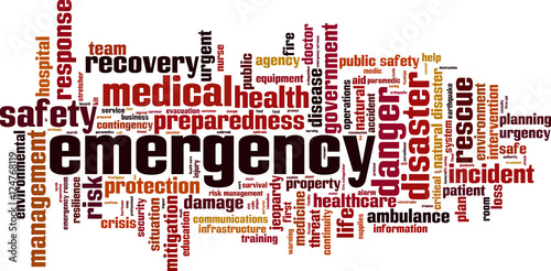 Emergency word cloud concept. Vector illustration