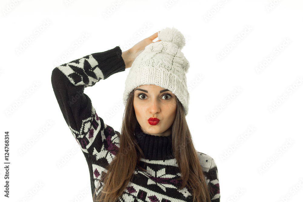 cute girl in warm winter sweater cute girl in warm winter sweater