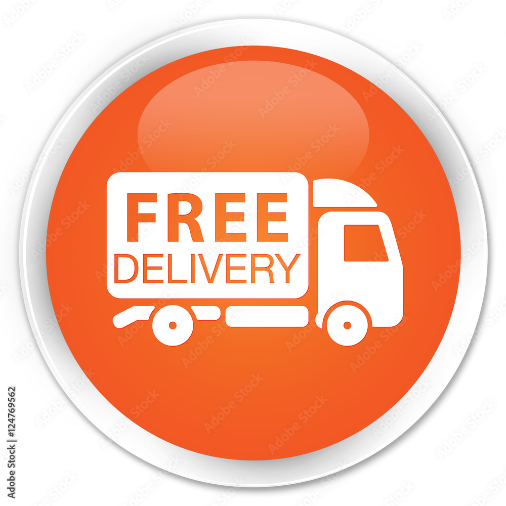 Free delivery truck icon orange glossy round button Free delivery truck icon orange glossy round button