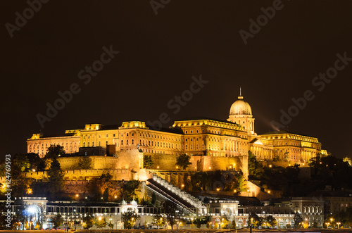 Buda Castle in lights, night photo of Budapest, Hungary. © mihakonceptcorn