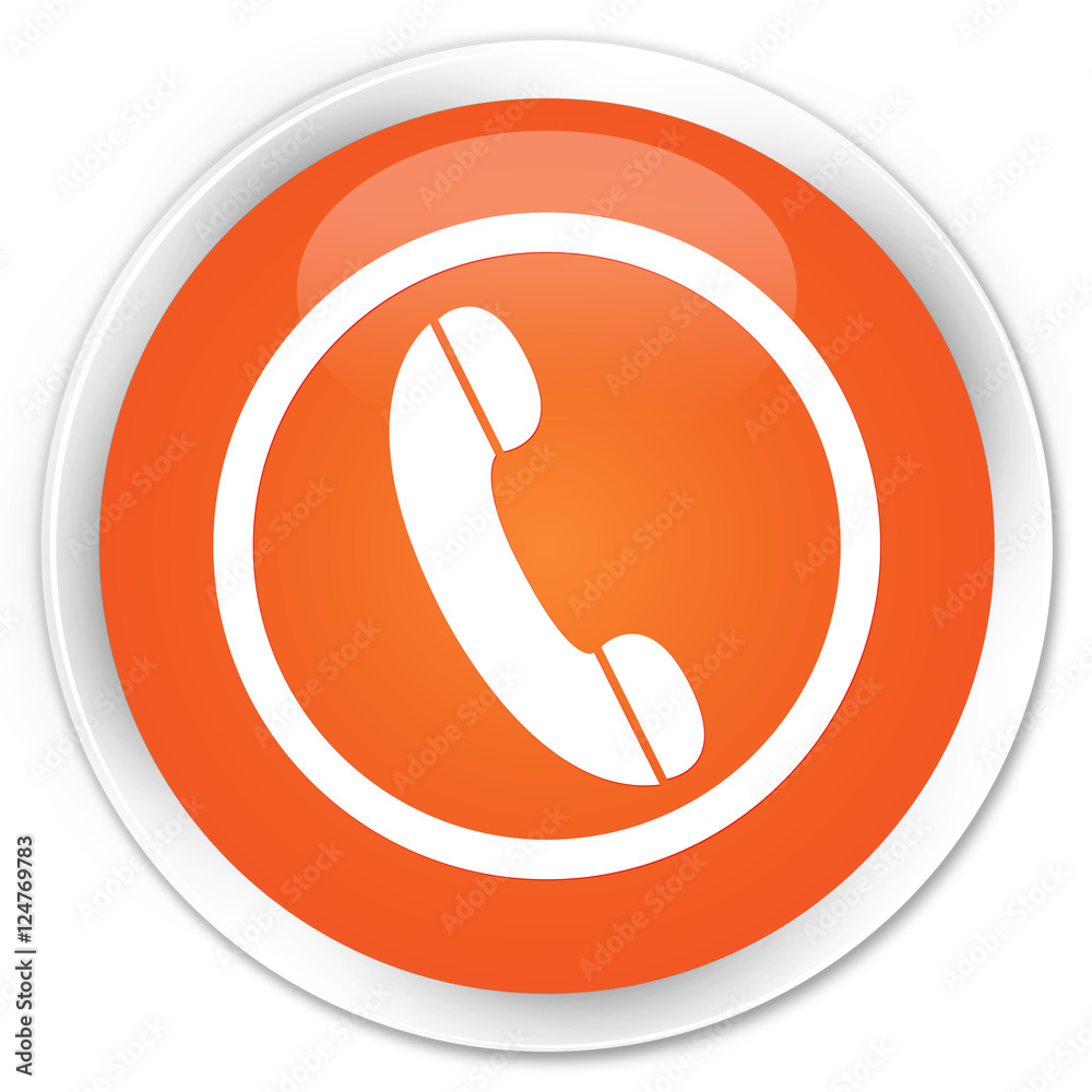Phone icon orange glossy round button Phone icon orange glossy round button