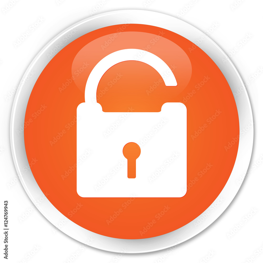 Unlock icon orange glossy round button Unlock icon orange glossy round button