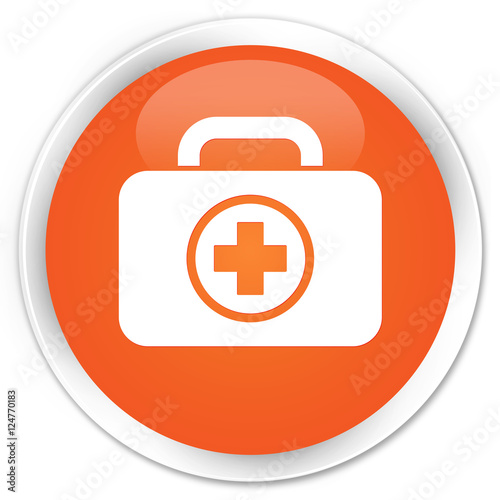 First aid kit icon orange glossy round button