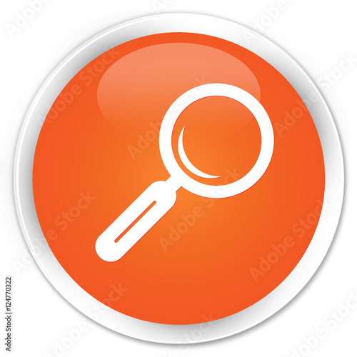 Magnifying glass icon orange glossy round button
