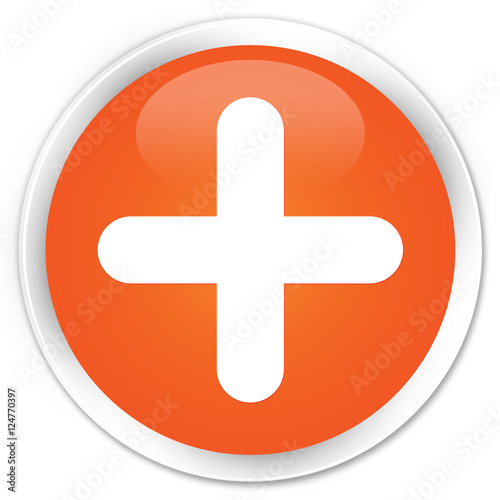 Plus icon orange glossy round button