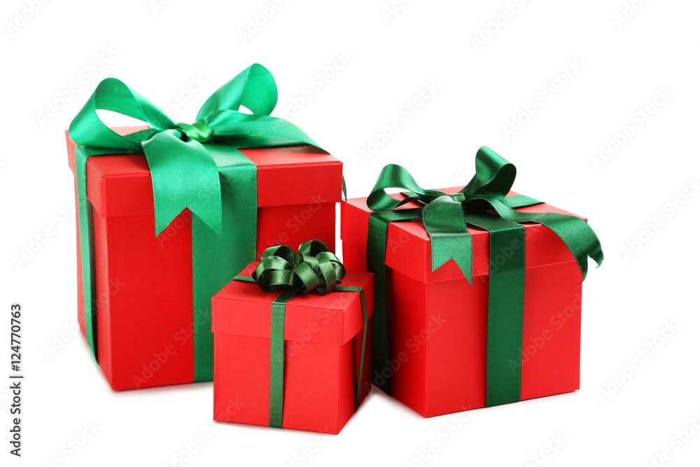 Gift boxes with ribbon isolated on a white Gift boxes with ribbon isolated on a white