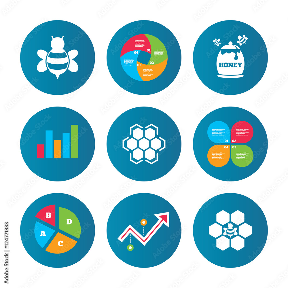 Honey icon. Honeycomb cells with bees symbol. Honey icon. Honeycomb cells with bees symbol.