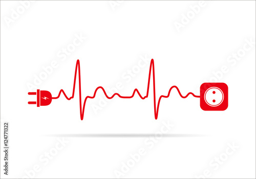 Extension cord in the form of heartbeat. Vector illustration.