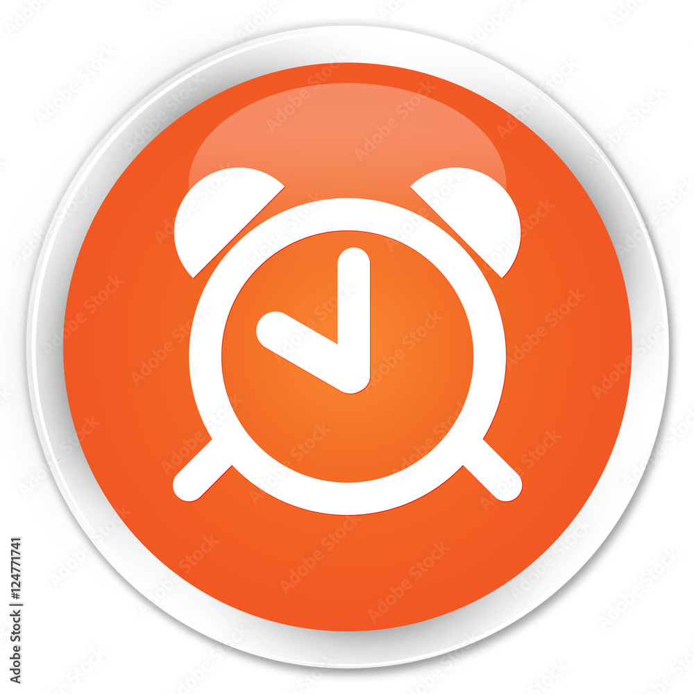 Alarm clock icon orange glossy round button Alarm clock icon orange glossy round button