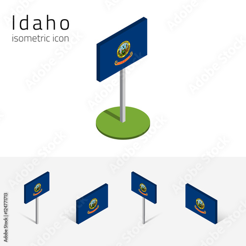 Flag of Idaho (State of Idaho, USA), vector set of isometric flat icons, 3D style, different views. Editable design element for banner, website, presentation, infographic, poster, map, collage. Eps 10 photo