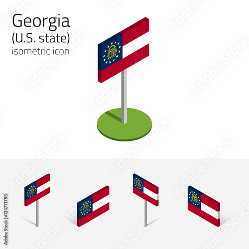 Flag of Georgia (State of Georgia, USA), vector set of isometric flat icons, 3D style, different views. Editable design element for banner, website, presentation, infographic, poster, map. Eps 10