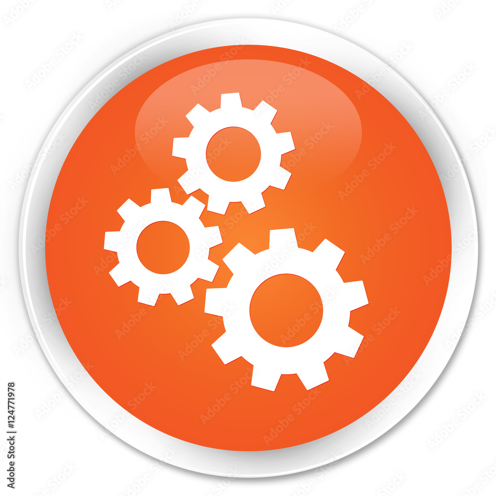 Gears icon orange glossy round button Gears icon orange glossy round button