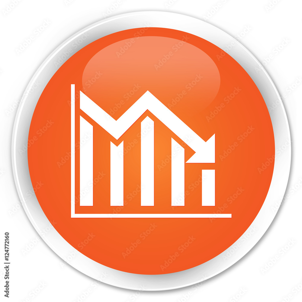 Statistics down icon orange glossy round button Statistics down icon orange glossy round button