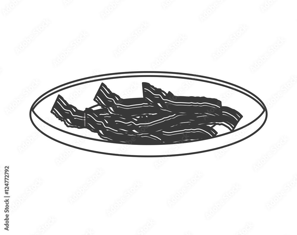 dish with bacon stripes. breakfast food design. vector illustration