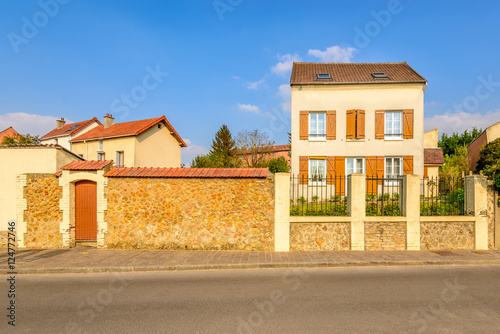 Picturesque small town street view in Roissy En France, Paris, France. photo