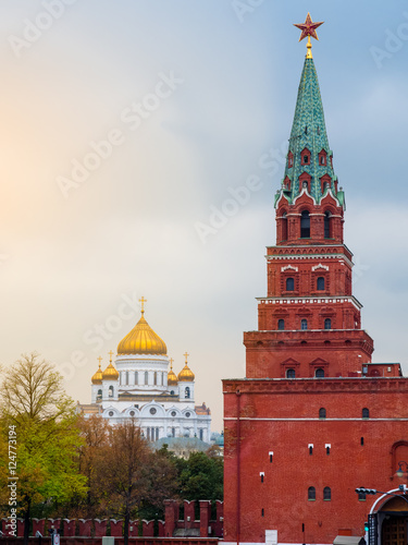 Photography The moscow kremlin tower and Cathedral of Christ the Saviour
