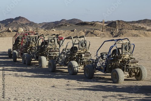 Photography Column pleasure buggies in the desert. Egypt.