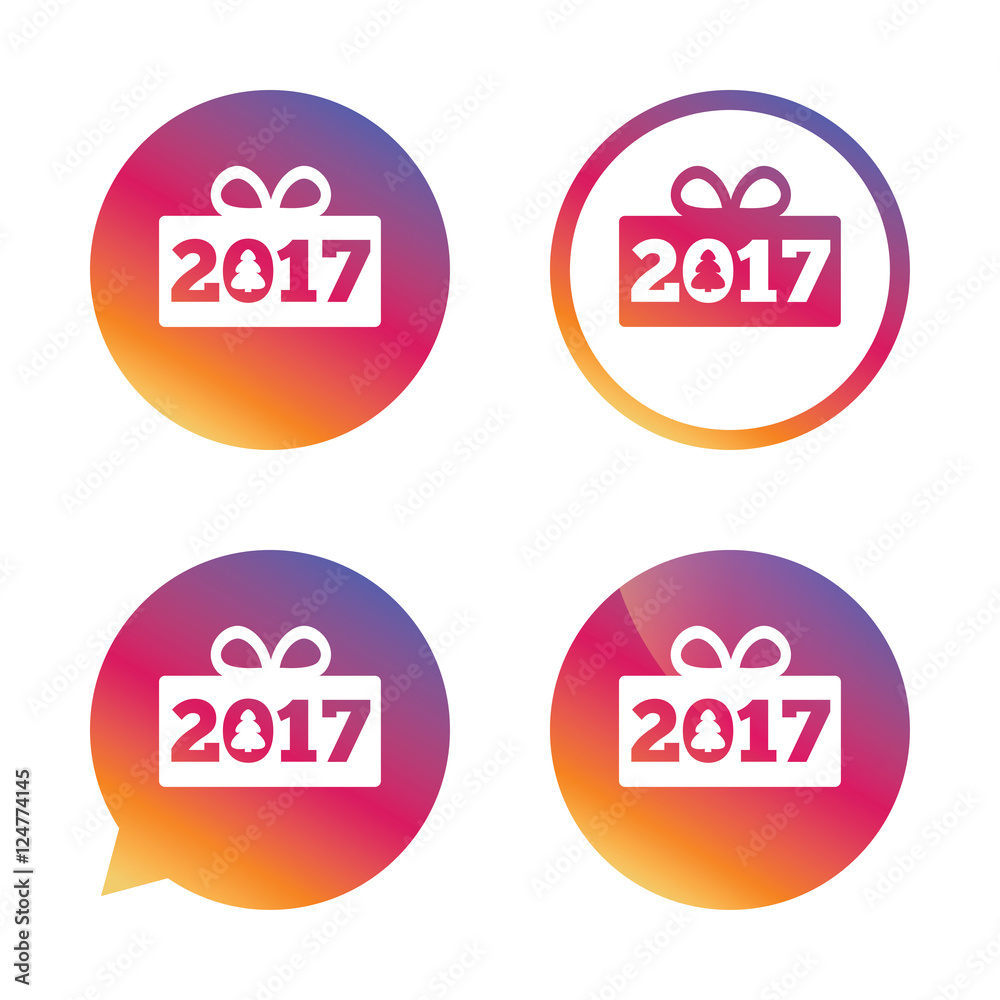 Happy new year 2017 sign icon. Christmas gift. Happy new year 2017 sign icon. Christmas gift.